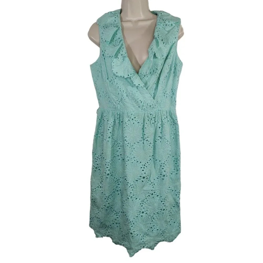 Donna Morgan Blue Sleeveless Surplice Eyelet Dress Women Size 10 Floral NO BELT - Picture 1 of 7